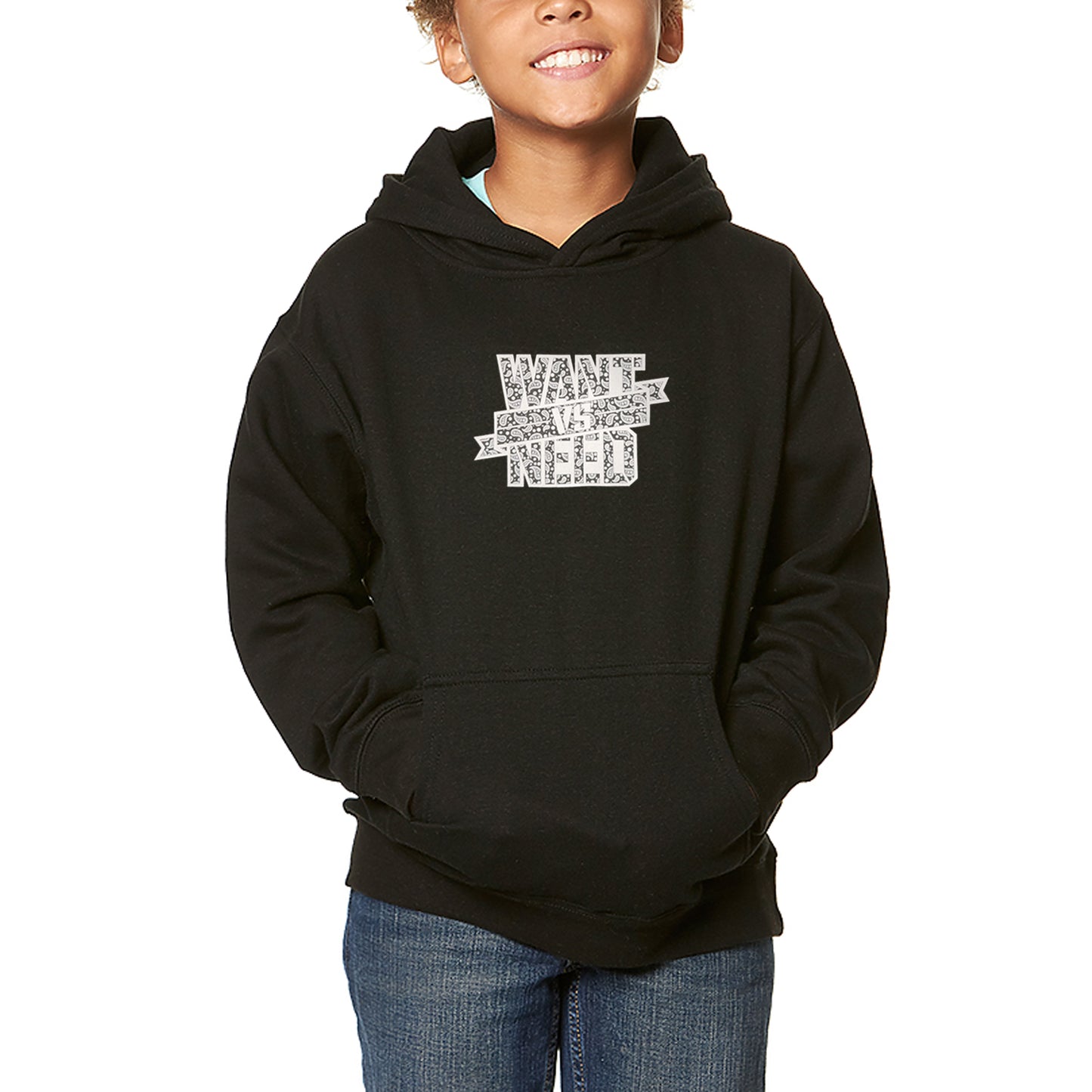 KIDS WANT VS NEED PAISLEY PULLOVER HOODIE - BLACK