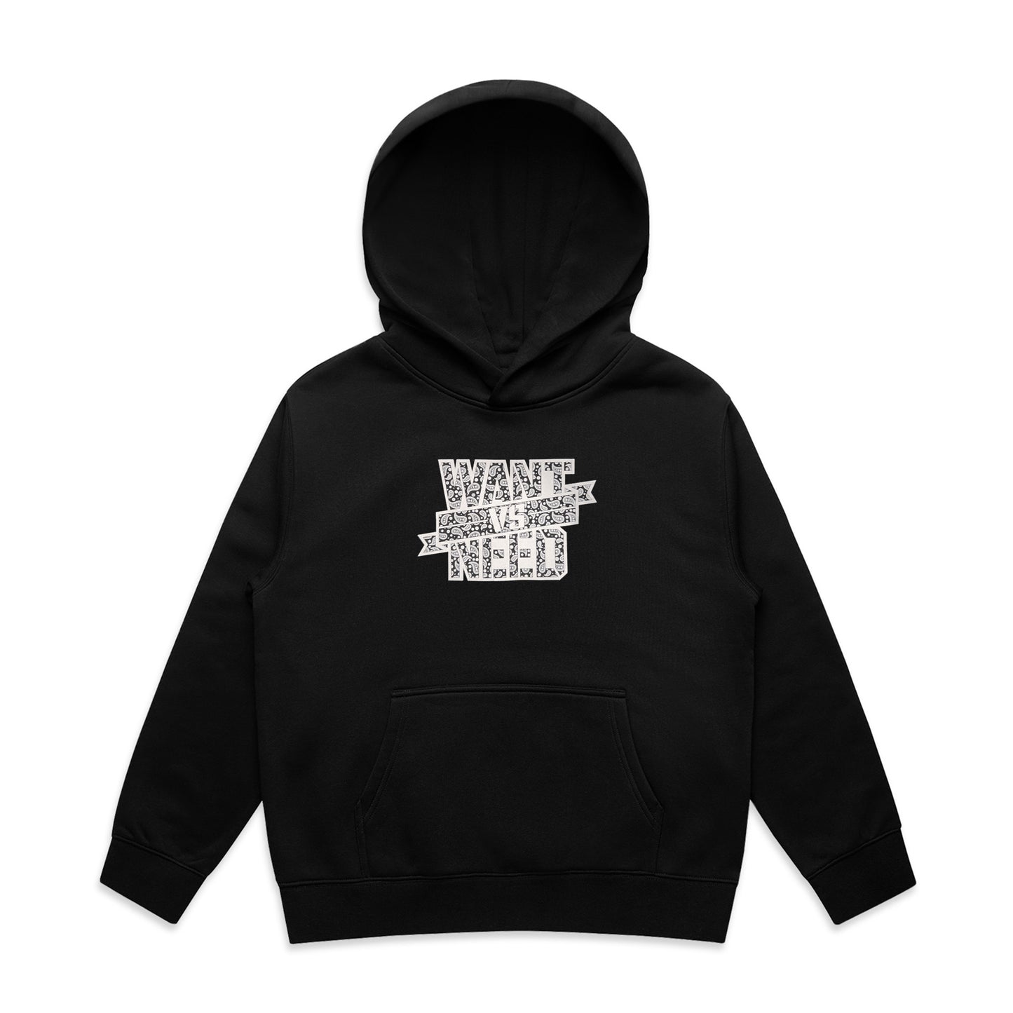 KIDS WANT VS NEED PAISLEY PULLOVER HOODIE - BLACK